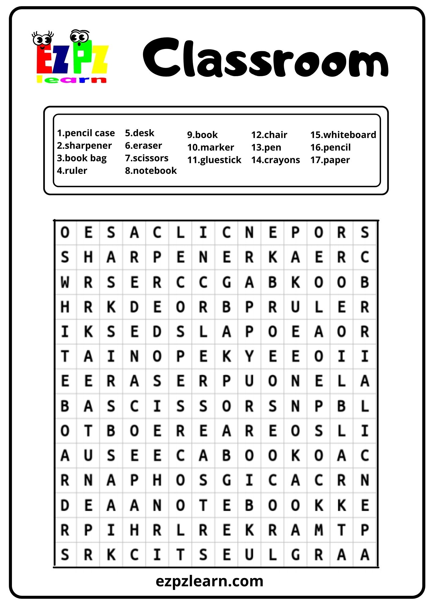 classroom-objects-word-search-ezpzlearn